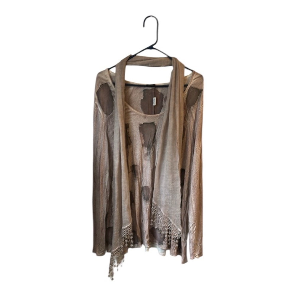 Fantazia Boutique Mauve Boho Blouse w/ Lace Fringe Scarf Medium